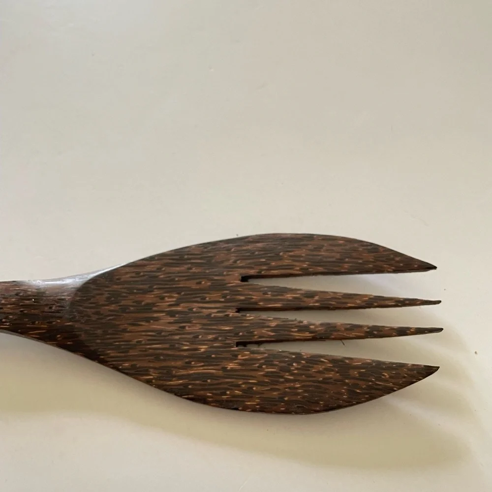 Mauritius Wooden Salad Serving Fork with Yellow Floral Design 12” long